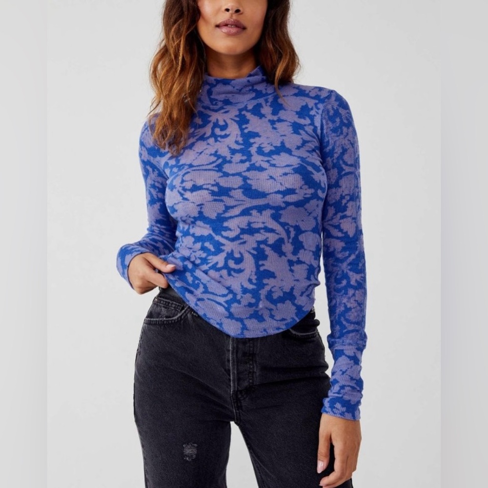 Free People You And I Print Ribbed Top! NEW Sz L, Large! Great under a vest! - Picture 4 of 9